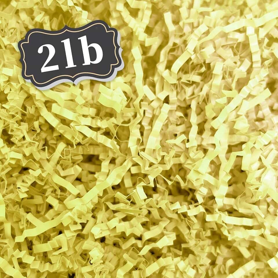 2 LB Light Yellow Crinkle Cut Paper Shred Filler Great for Gift Wrapping, Basket Filling, Birthday, Wedding, Halloween, Thanksgiving, Christmas Day, New Year Party Decorations Filling Supplies