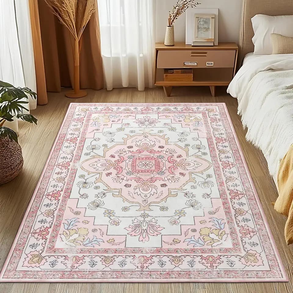 MOSISO 4x6FT Area Rug for Living Room, Washable Area Rug, Pink
