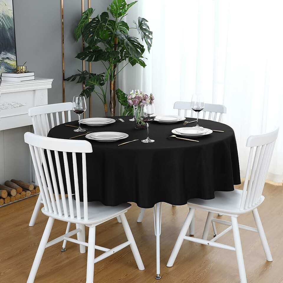 FOLINS&HOME Black 120 Inch Round Tablecloth, Waterproof Table Cloth
