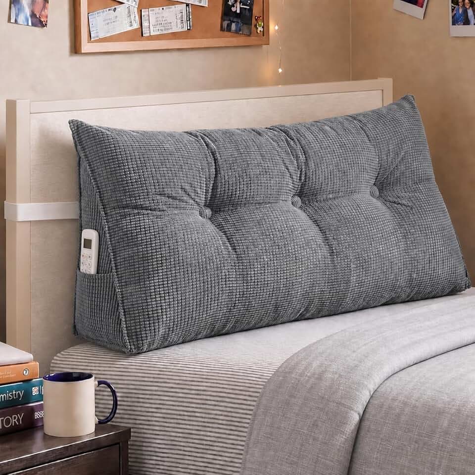 Wesiti Triangular Headboard Wedge Pillow Twin XL Dorm Bed Backrest, Gray