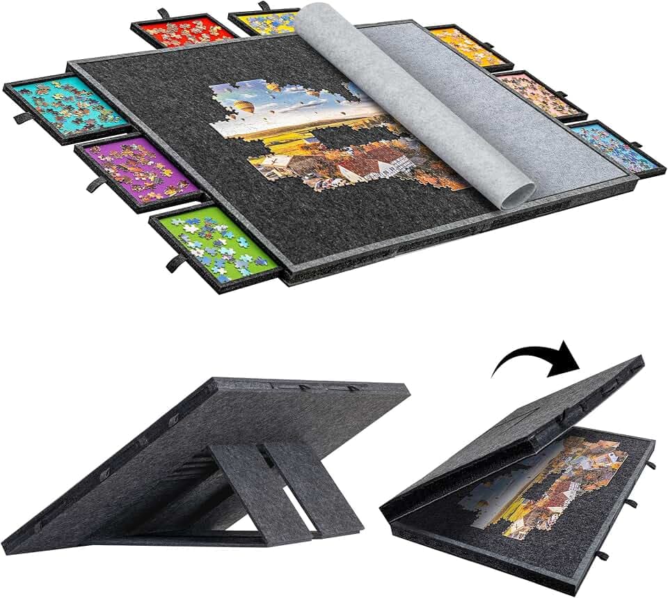 2000 PC Faltbares & Neigbares Puzzlebrett mit 8 Schubladen & Abdeckung, Leichter & tragbarer Filz-Puzzletisch mit integrierten Ständern für Winkeleinstellungen, für 1000 1500 2000 Teile