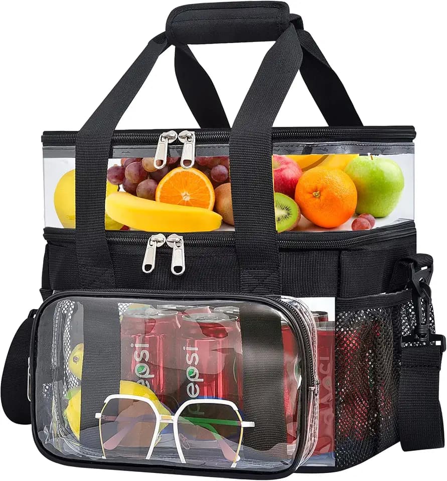 Busiuw Double -Deck Clear Lunch Bag for Work with Top Compartment