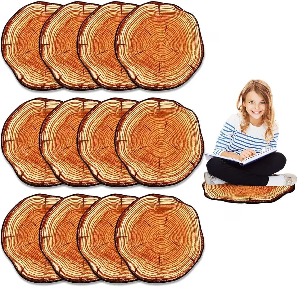 12 Pcs Round Carpet Rugs 15 Inch Non Slip Accent Mats Soft Plush Floral Floor Mats for Living Room Bedroom Entryway Vanity Dorm Apartment Home Decor (Stump)