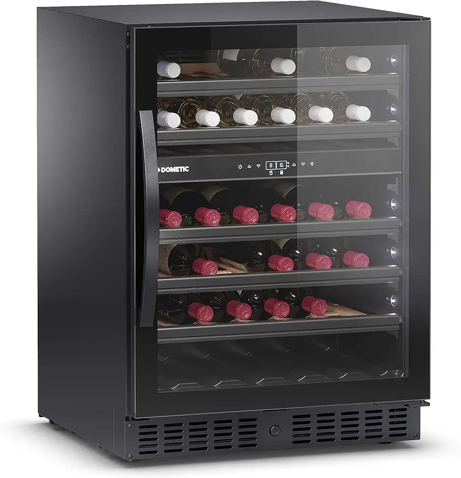 DOMETIC E45FG Weinkühlschrank mit zwei Temperaturzonen und rahmenloser Glastür für 45 Flaschen