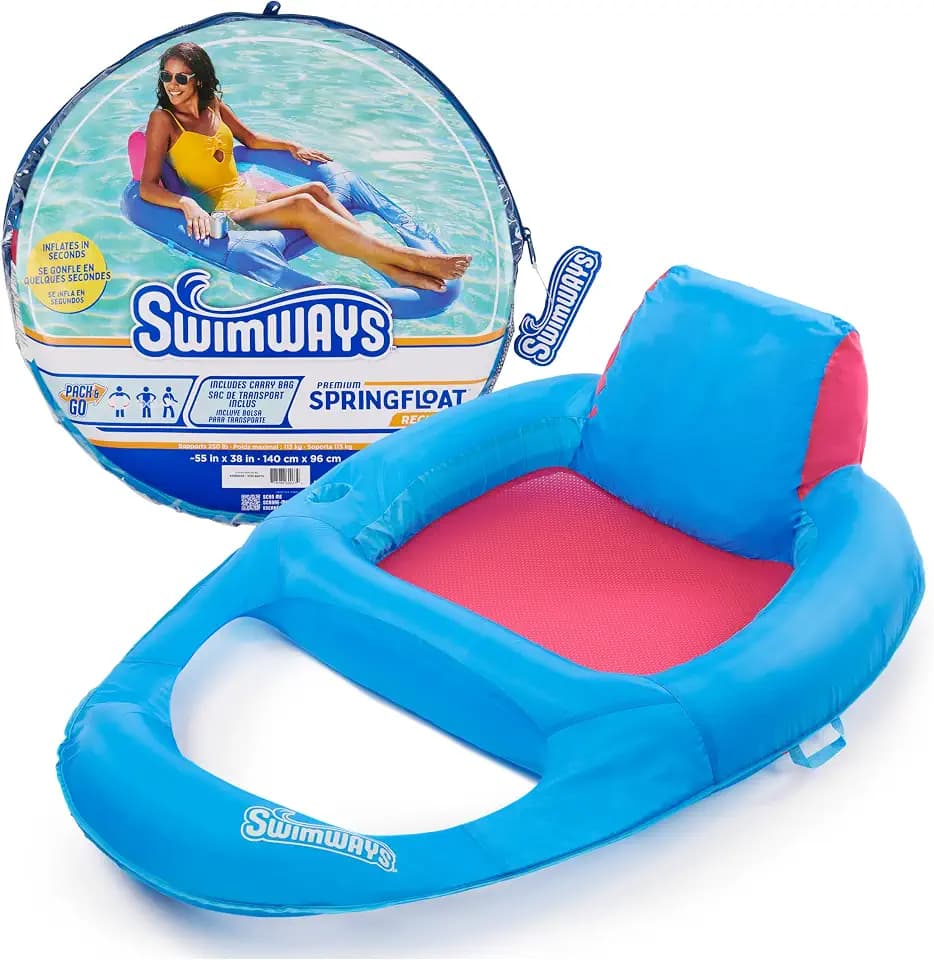 SwimWays Spring Float Premium Duo, Pool Chair Fits 2 Adults, Inflatable Pool Floats Adult with Fast Inflation for Ages 15 & Up