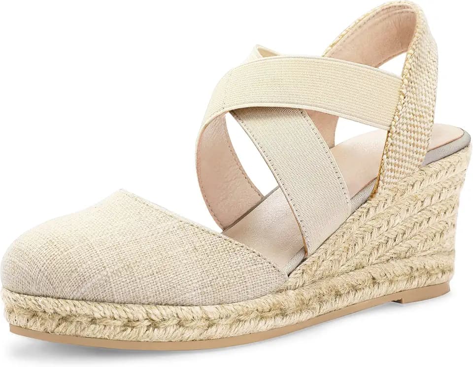 mysoft Women's Closed Toe Espadrille Wedges Elastic Criss Cross Sandals