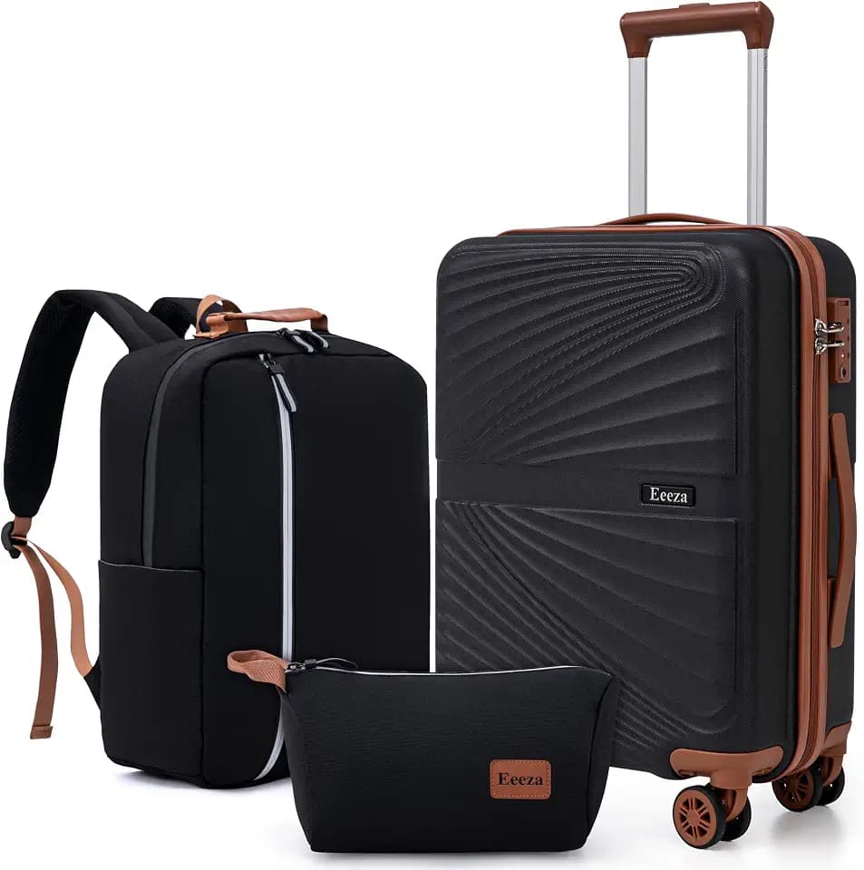 Eeeza Carry On Luggage Set Suitcase 3 Piece,Black (20"/BP/TB)
