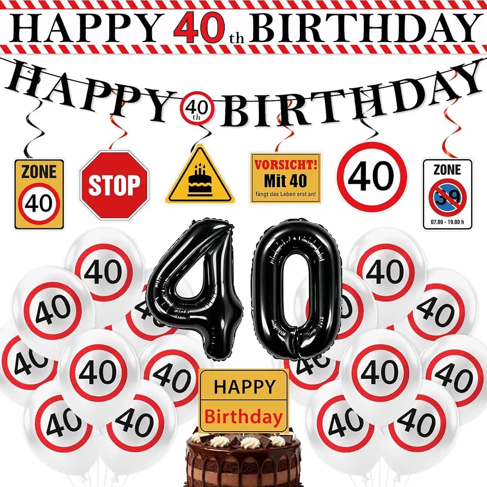 40 Geburtstag Deko Verkehrsschild Banner Girlande Ballons Männer Frauen