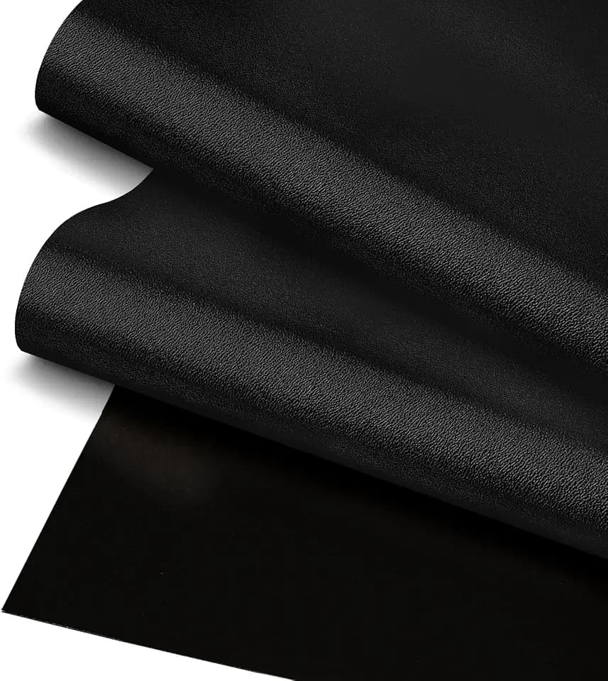 Black Faux Leather Fabric 39"×55" Smooth Grain Upholstery Vinyl