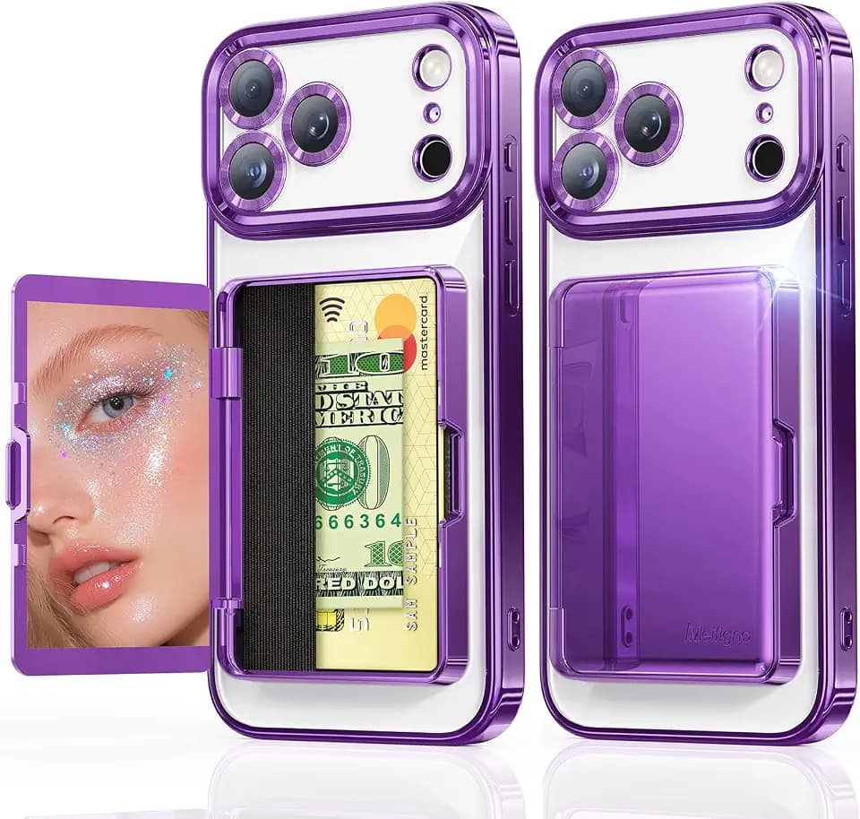 Meifigno for iPhone 17 Pro Max Wallet Case with Mirror 6.9'', Deep Purple