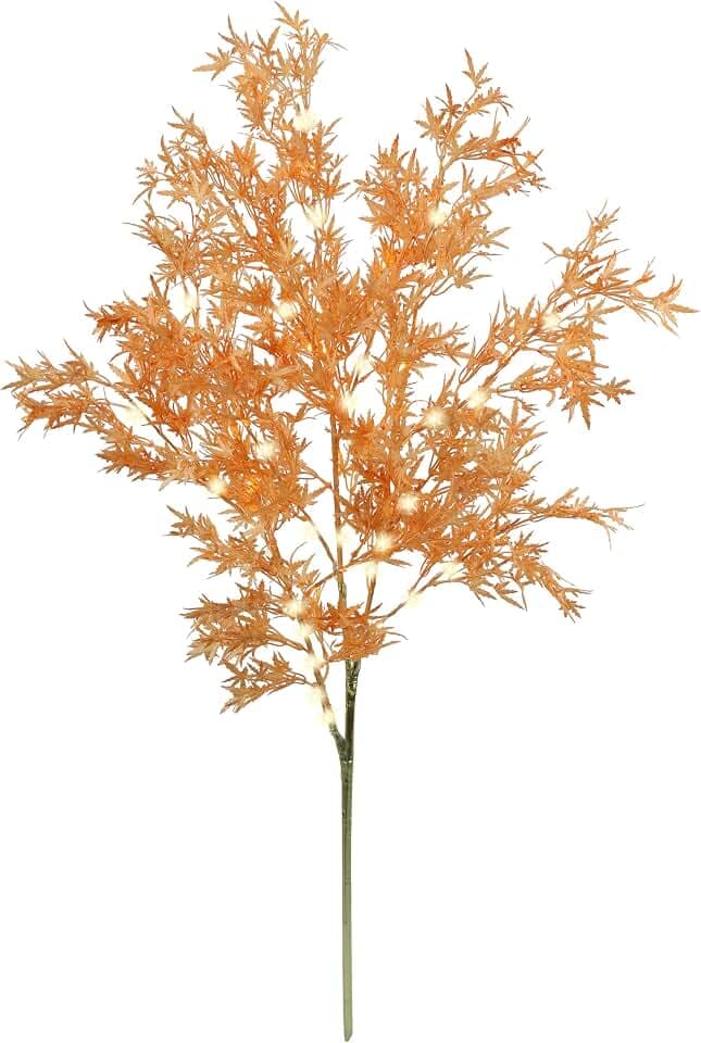 Deko Zweig Ahorn 95 cm mit LED Beleuchtung – Batteriebetrieben – Zweig mit Timerfunktion Warmweißes Licht Herbstliche Kunstblume Kunstzweig Zweig Kunstpflanze für Vase, Tisch & Wohnraum-DEK