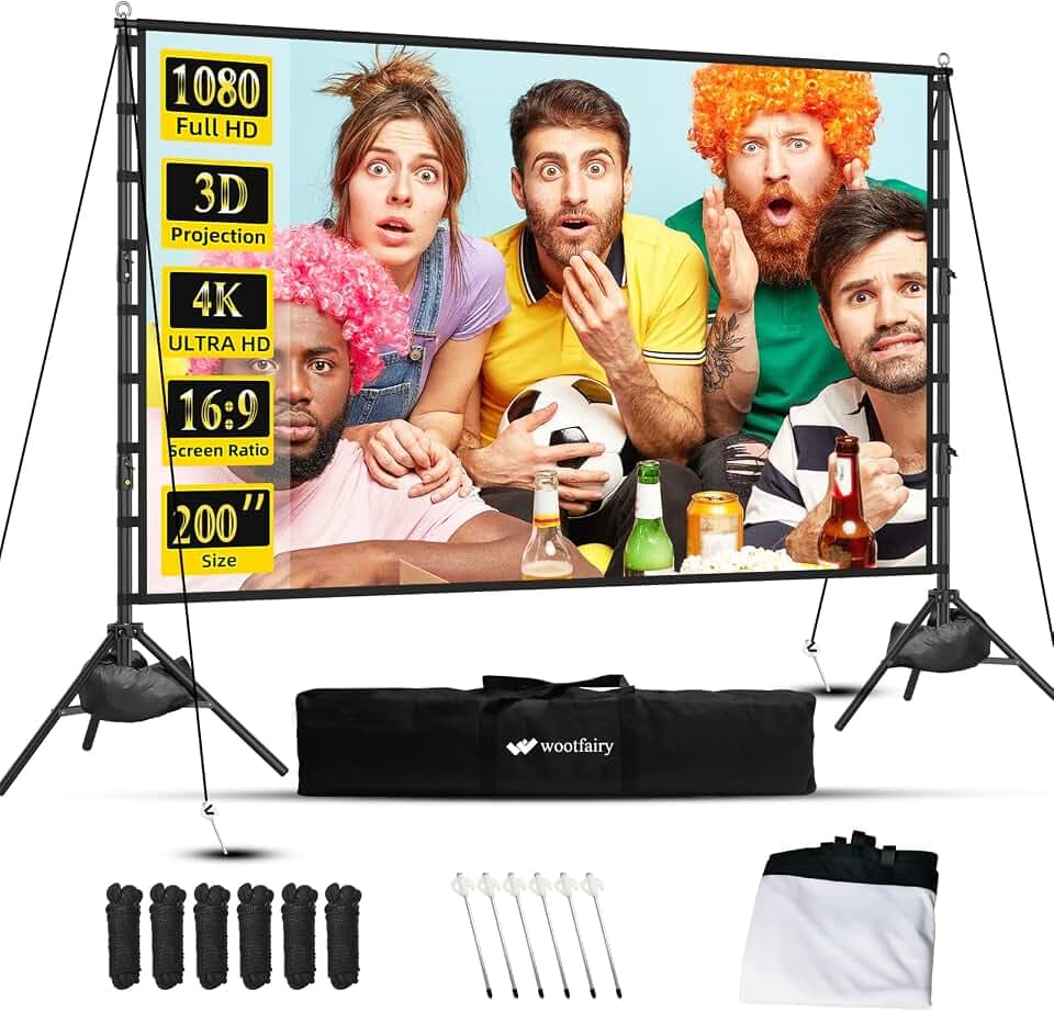 200 Zoll Beamer Leinwand mit Ständer mit Tragetasche für Outdoor Indoor | Tragbare Projektor Leinwand 16:9 4K HD Outdoor Indoor Projektor Screen für Hinterhofkino Präsentation