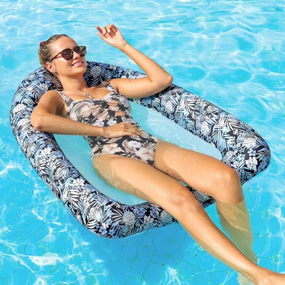 FindUWill Inflatable Pool Floats for Adult, Fabric-Covered Comfort Pool Lounge Chairs, Multi-Purpose Tanning Pool Lounger, Large Mesh Pool Floaties for Adults Swimming Pool Accessories
