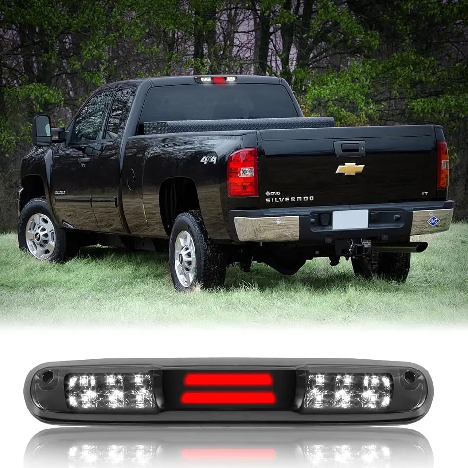 3rd Third Brake Light LED Compatible with 07-13 Chevy Silverado/GMC Sierra 1500 2500HD 3500HD High Mount Stop Third Center Cargo Rear Brake Light Bar Taillight (Black Smoke)