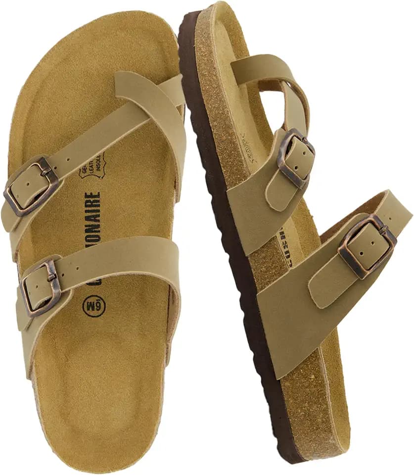 CUSHIONAIRE Luna Cork Footbed Sandals for Women with Crossover Straps