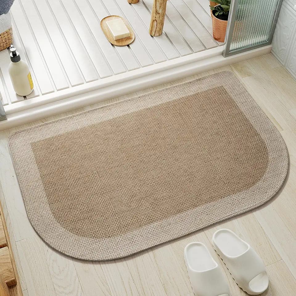 YDKGL Half Circle Bath Mat, Non Slip Thin Bathroom Rugs, Brown 24x35