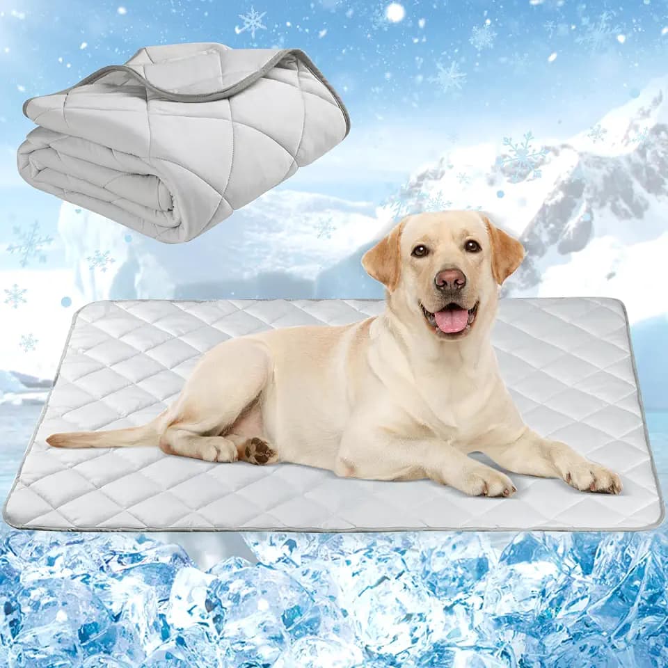 Pet Dog Cooling Mat, Outdoor Dog Cooling Pad, Washable Dogs Cats Pet Non-Toxic Cooling Pads Summer Sleeping Kennel Mats，Pet Self Cool Ice Blanket for Indoor Dog Beach Essentials Light Gray Medium