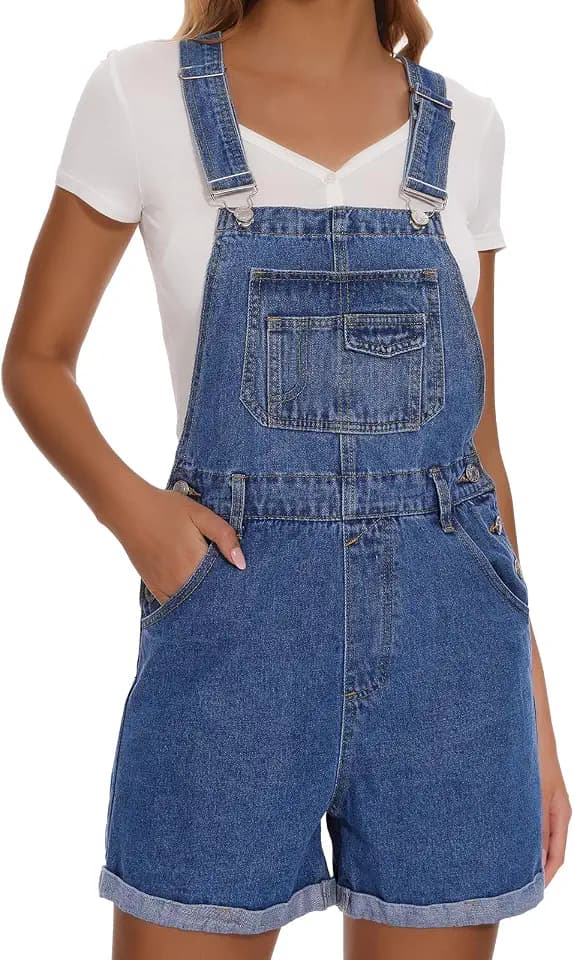 Overalls Shorts for Women Denim Jean Bib Shortalls with Pockets