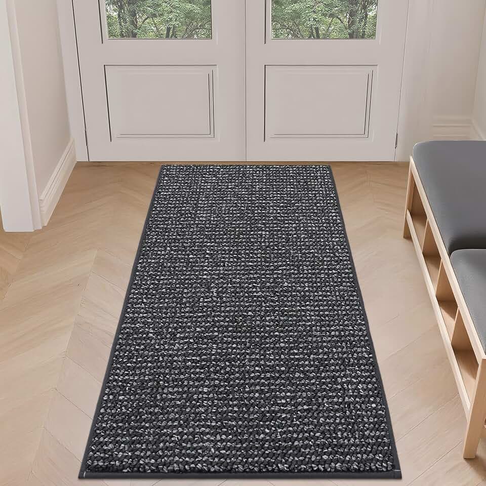 BEQHAUSE Dirt Trapper Door Mat 24"x60", Non-Slip Washable Doormat, Charcoal
