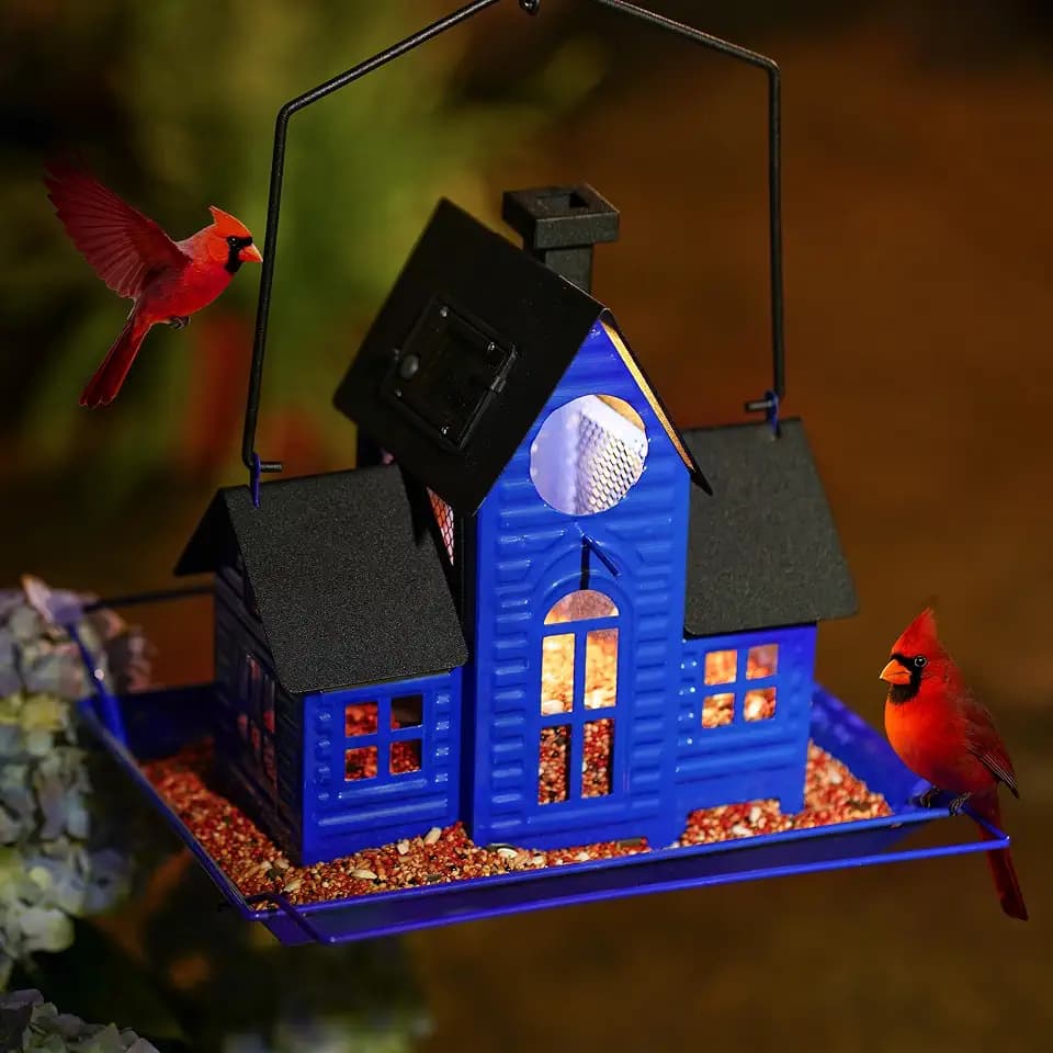 Solar Bird Feeders for Outdoors Hanging,Metal Cardinal Bird House Feeder with Solar Powered Lantern Light,Wild Cardinal Birdfeeder Waterproof Decor for Garden Yard Outside,Gift for Grandma Mom