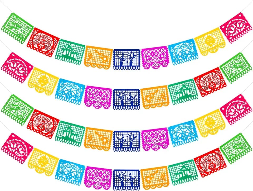 Qpout Tag der Toten Banner Mexikanische Banner Partydekorationen, 4er Pack Bunte Durchbrochene mexikanische Fiesta Party Dia De Los Muertos Girlande Cinco De Mayo Dekorationen für Parteibevorzugung