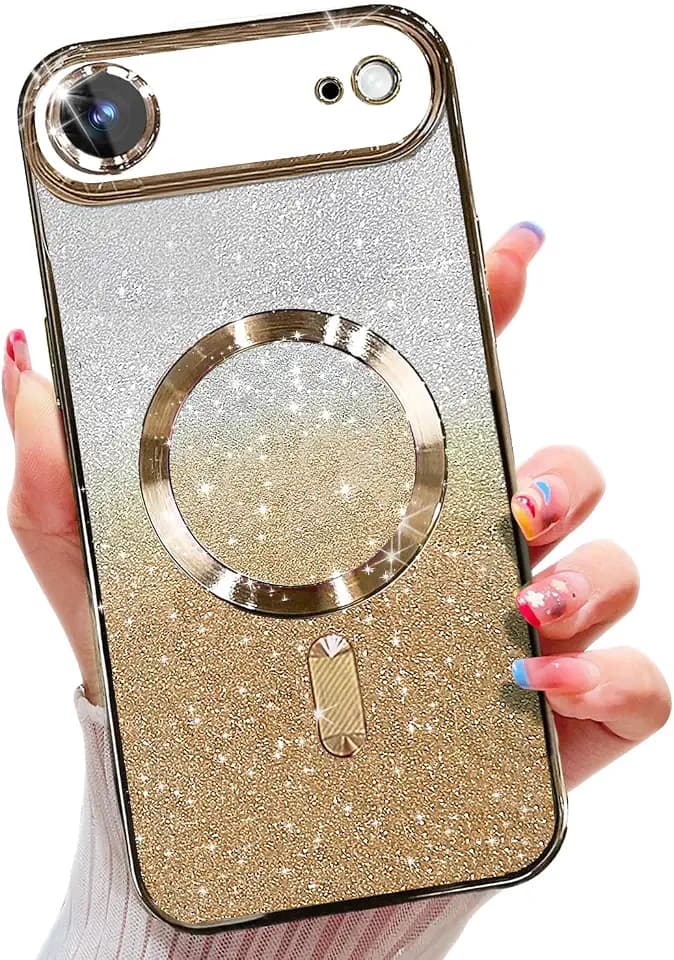Misscase for iPhone Air Case Compatible with MagSafe,Built-in Camera Lens Protector Full Protection Soft TPU Anti-Scratch Magnetic Glitter Slim Case Cover for iPhone 17 Air 6.5 inch Gold