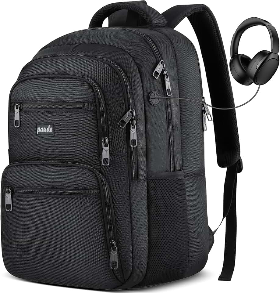 Paude Laptop Backpack,School Backpack Large Bookbag for High School College Students,Black Backpack for Men Office Business,Waterproof