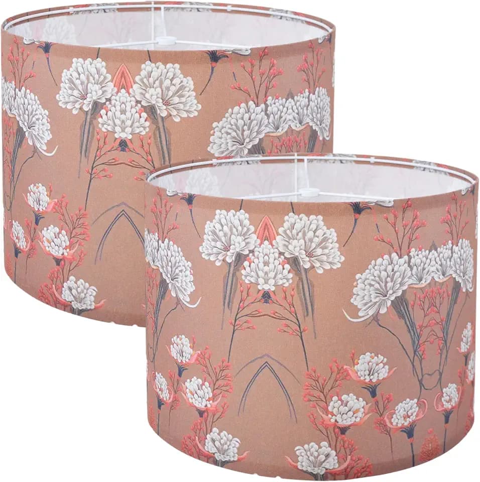 Large Lamp Shades Set of 2,13"Dx10" H,Flax Plant Pattern Drum Shade