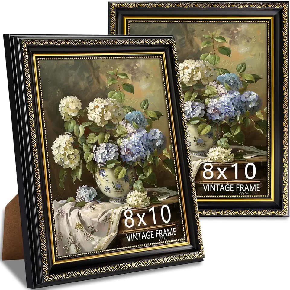 Ornate 8x10 Picture Frame Set of 2, Vintage 8 x 10 Photo Frame for Wall Hanging and Tabletop Display, Decorative Classic Frames for Home or Office, Black and Gold, 2 Pack