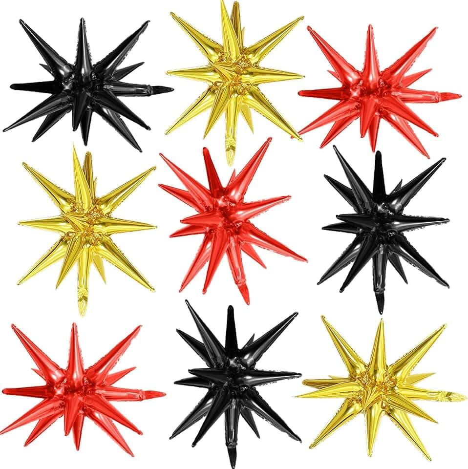 Black Red Gold Star Balloons,9Pcs 22Inch Explosion Star Balloons