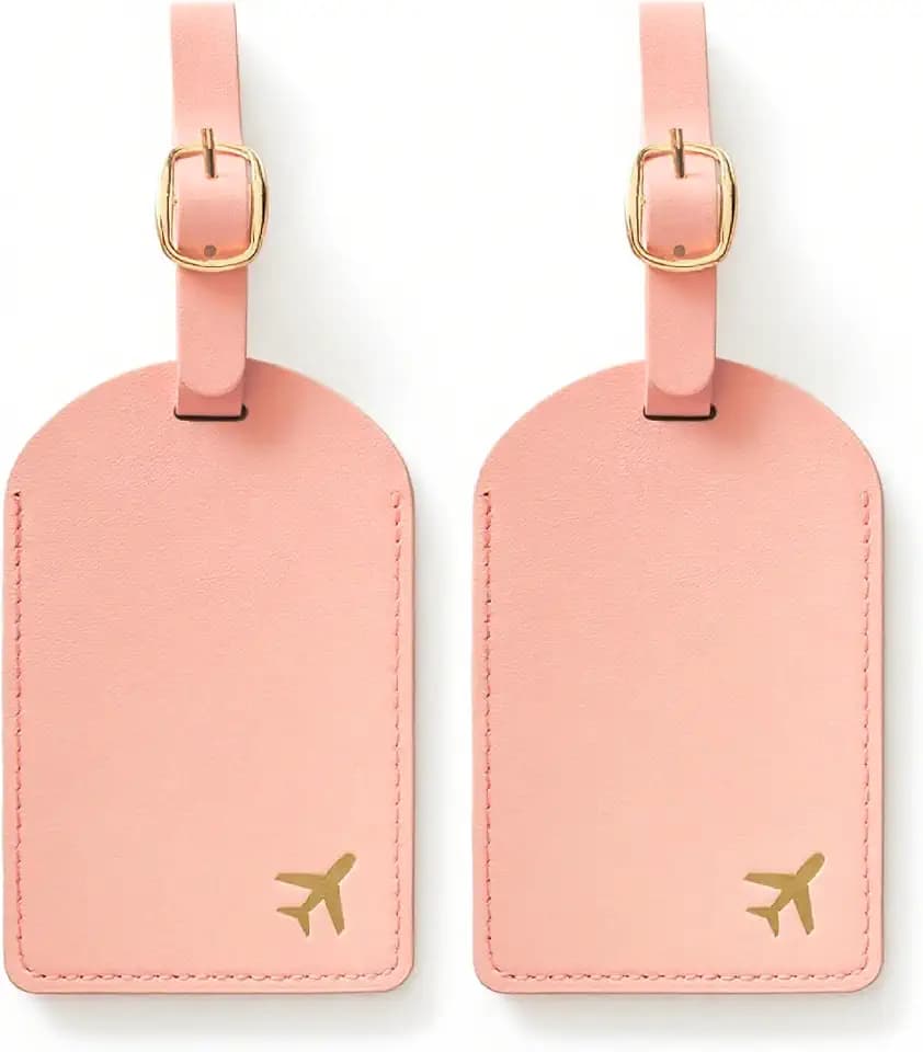 Luggage Tags for Suitcases,2 Pack PU Leather Privacy Protection Bag Tags Travel Accessories Essentials,Pink