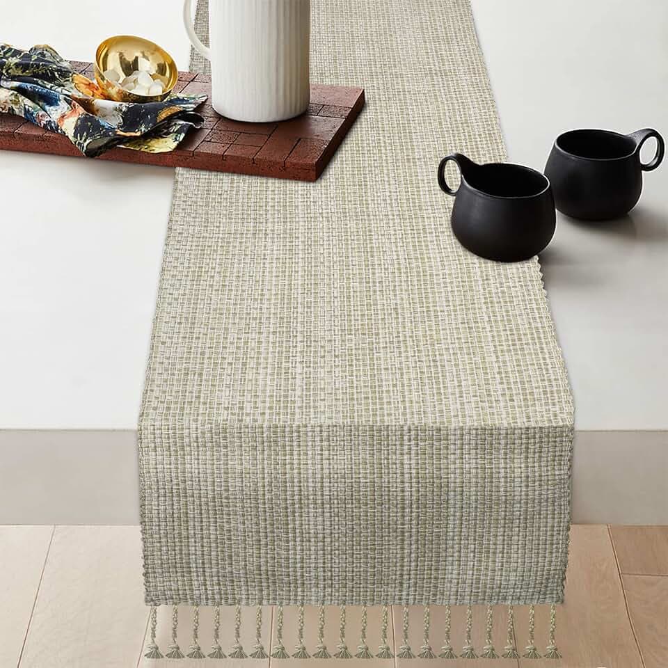 Urban Villa Two Tone Table Runner Cotton Quality 14x72 Egg Shell