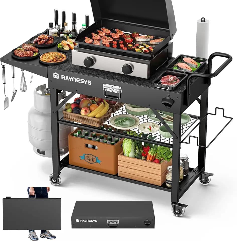 Raynesys 440lbs Outdoor Folding Grill Cart, Blackstone Griddle Stand