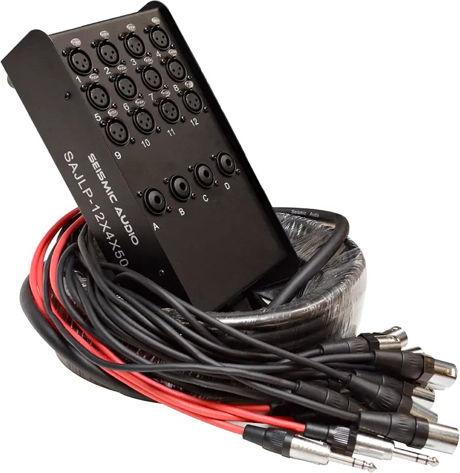 Seismic Audio - SAJLP-12x4x50-12 Channel 50 Foot XLR Low Profile Snake Cable with 4 TRS Returns - Circuit Board Snake for Recording, Stage, Studio PA DJ use