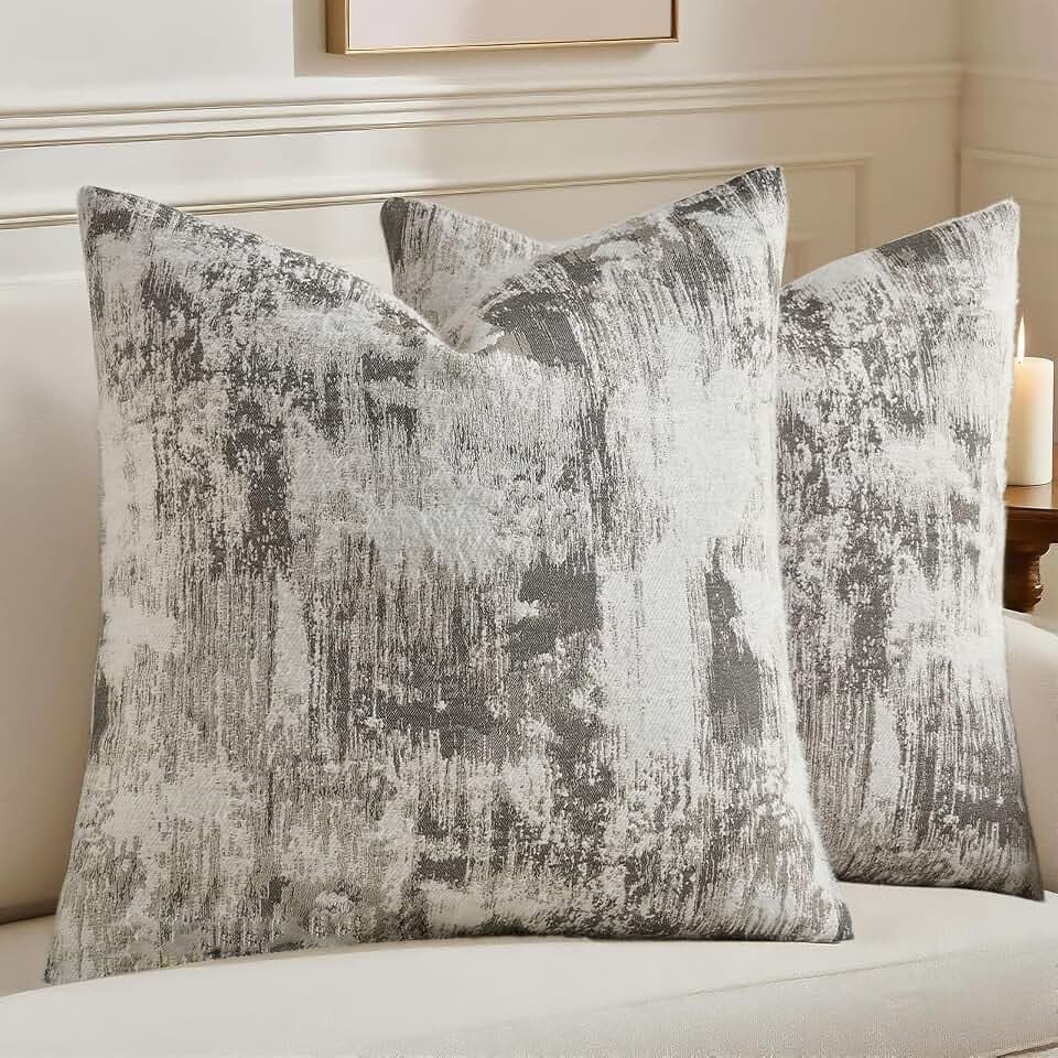HAUSSY Pack of 2 Faux Cashmere Throw Pillow Covers 18x18 Inch, Black White
