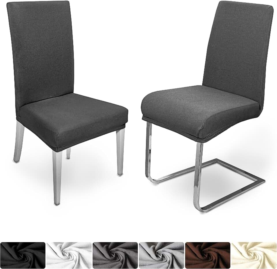 DecoHomeTextil Heimtextilmanufaktur Universal Stretch Uni Stuhlhusse Stuhlhussen Husse Hussen mit 200g/m² 6er Set Grau Farbe und Set Größe wählbar Stuhlbezug Stuhlüberzug Elastisch