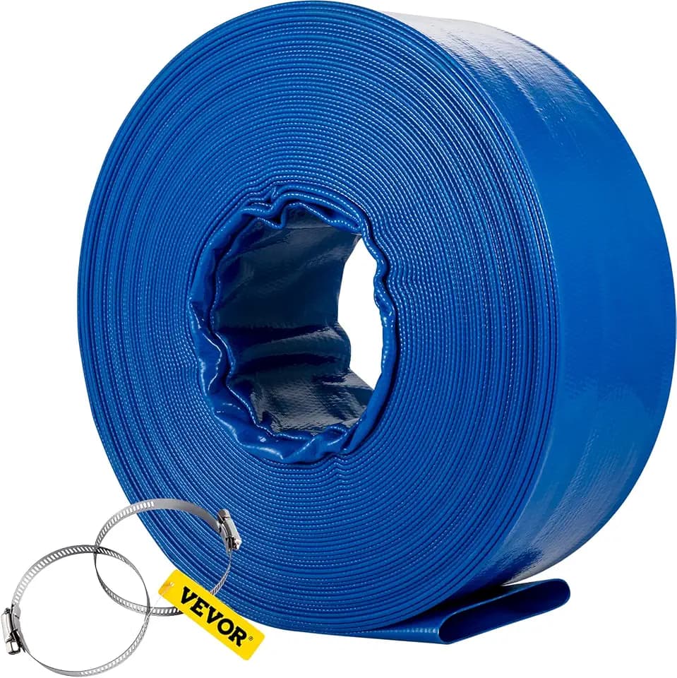 VEVOR Discharge Hose, 1-1/2' x 100', PVC Fabric Lay Flat Hose, Heavy Duty Backwash Drain Hose with Clamps, Weather-proof & Burst-proof, Ideal for Swimming Pool & Water Transfer, Blue