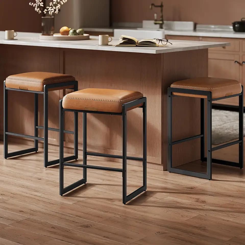 VASAGLE Bar Stools Set of 3, Counter Height, PU Leather, 26-Inch