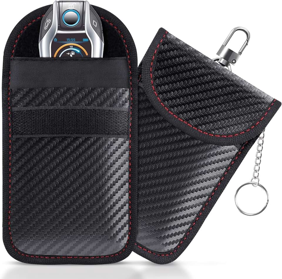 Lanpard Faraday Bag for Key Fob(2 Pack), Faraday Cage Protector, Car RFID Signal Blocking Key Fob Protector, Double-Layers of Shielding Carbon Fiber Material Anti-Theft Faraday Pouch