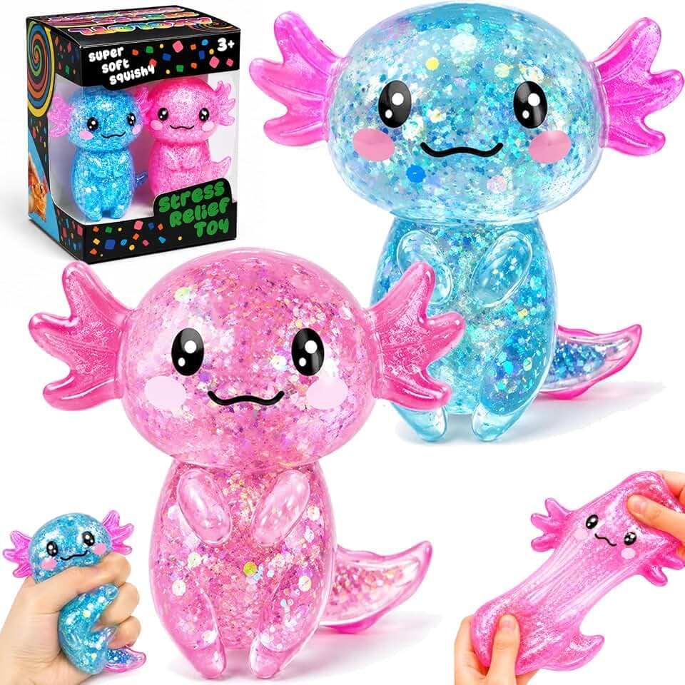 2Pack Axolotl Cute Stretchy Fidget Axolotl Toys for Adults, Stress Relief Axolotl Squishies Ideal for Autistic,Birthday Party Favors Gifts