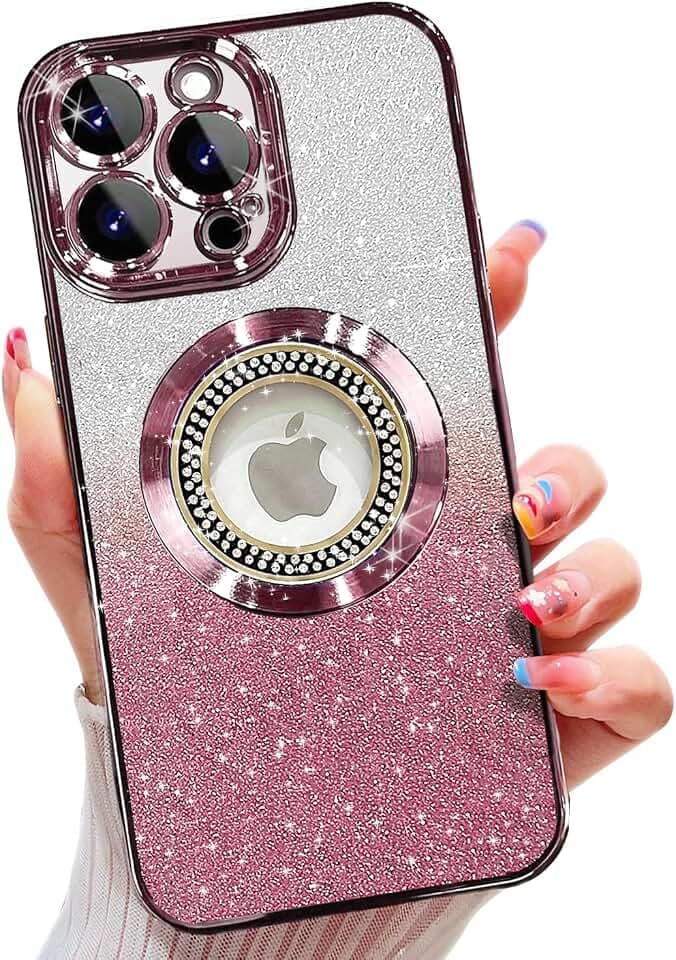 für iPhone 13 Pro Max Hülle,kompatibel mit MagSafe, mit Kameraschutz,Glitzer Silikon Handyhülle Kompatibel mit iPhone 13 Pro Max Stoßfest Kratzfest, Niedliche Phone Case für Frauen und Mädchen Rosa