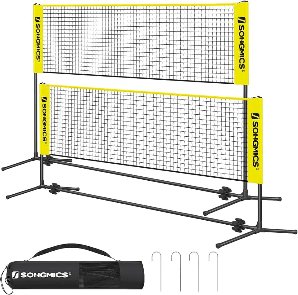 SONGMICS 300 cm/400 cm/500 cm Badmintonnetz, Volleyballnetz, höhenverstellbare Stangen, tragbares Set für Tennis, Beach-Volleyball, für Garten, Park, Outdoor
