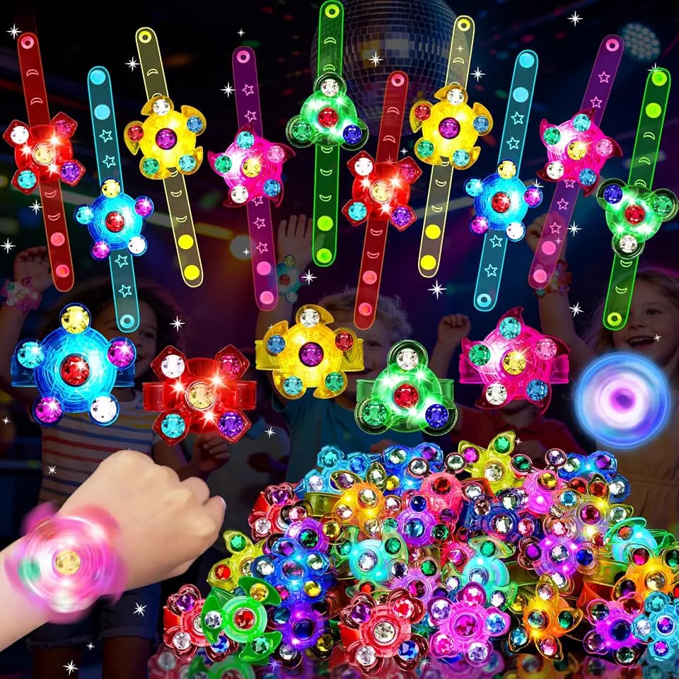 24PCS Light Up Fidget Spinner Bracelets,Glow Party Favors for Kids 4-8 8-12