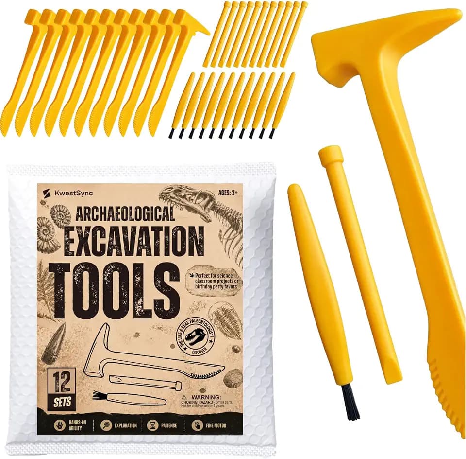 12 Set Excavation Tool Kit for Kids, Bulk Archaeology Dinosaur Dig Kit Tools with Hammer Chisel Brush, Fossil Dino and Gems Dig Kit, STEM Science Toys for Classroom Activities, Party & Boys Girls