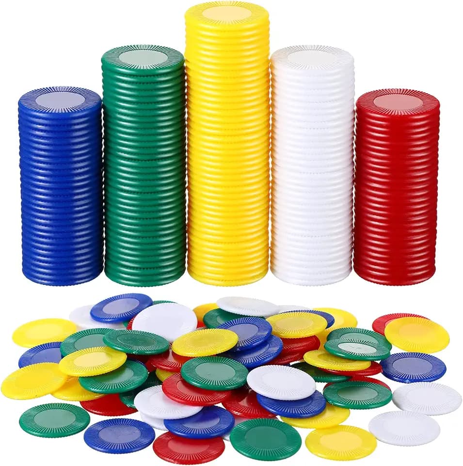 Skylety 1000 Stück Pokerchips 5 Farben für Kinder Mathematik 0,86 Zoll | Spielchips Zählerkarte und Leere Chipkarte, Kunststoff Material, für Spiel, Bingospiel, Zählen, Belohnung, Kinder