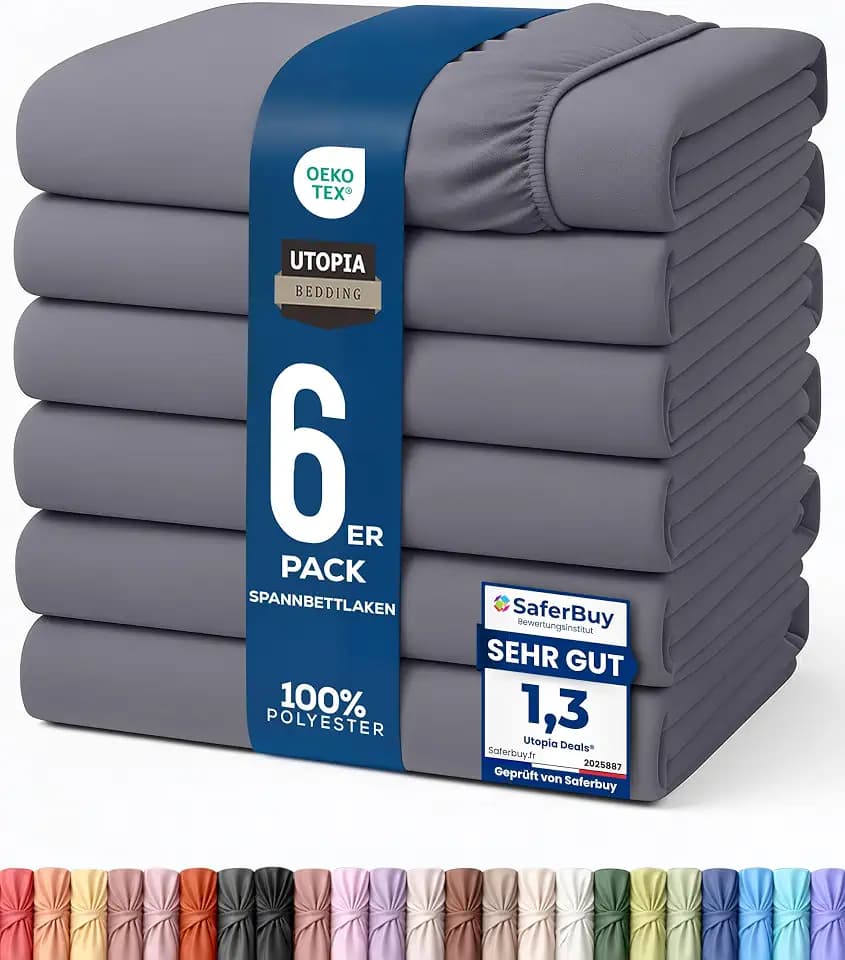 Utopia Bedding - 6er Set Spannbettlaken 140 x 200 cm - Grau