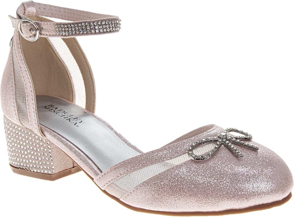 Josmo Girls Rhinestone Glitter Dress Sandal with Low Heel Fancy Sparkly Ankle Strap Sandals for Toddler to Big Kids