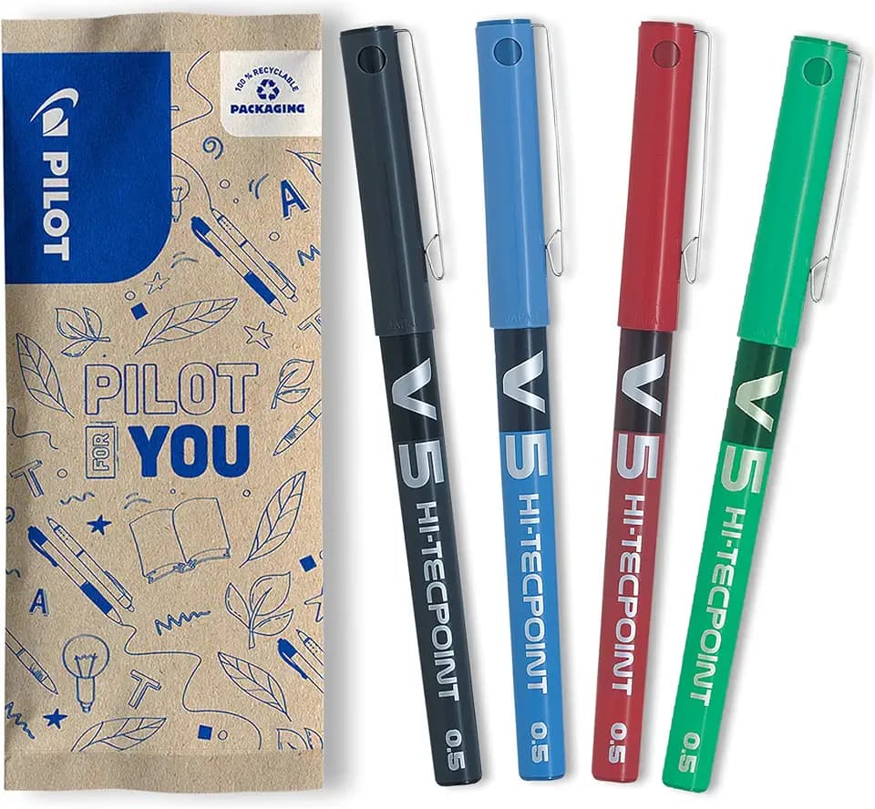 PILOT - 4er V5 Hi-Tecpoint - Tintenroller - 4 Farben - Feine Spitze
