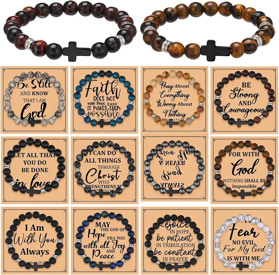 12 Set Christian Cross Bracelet Bulk,Classic Style,Dark Color
