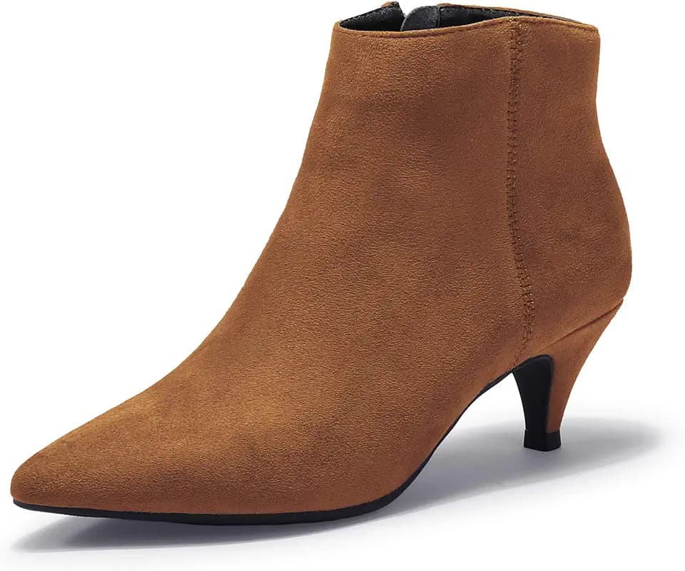 IDIFU Women Booties Low Kitten Heel Ankle Boots Pointed Toe Short Boots Dress Sexy Shoes